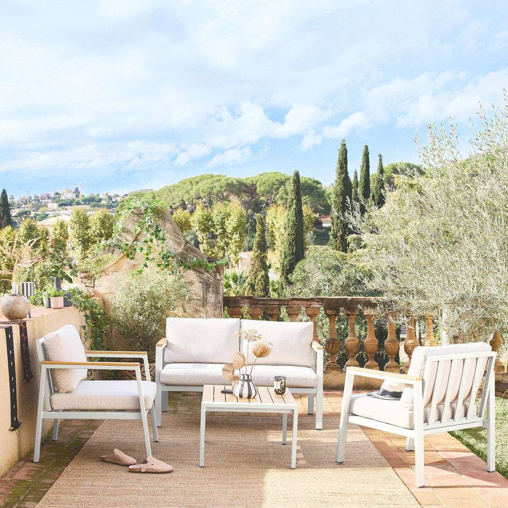 Casoria Salon de jardin aluminium et polywood 4 places Blanc / Beige - homidiscount