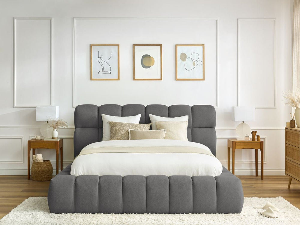 MONT - BLANC Lit coffre MONT - BLANC tissu chiné - Gris - homidiscount
