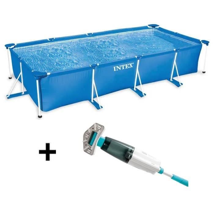 Piscine hors sol tubulaire INTEX - Metal Frame - 220 x 150 x 60 cm - Rectangulaire - 28270NP + Nettoyeur Intex - homidiscount