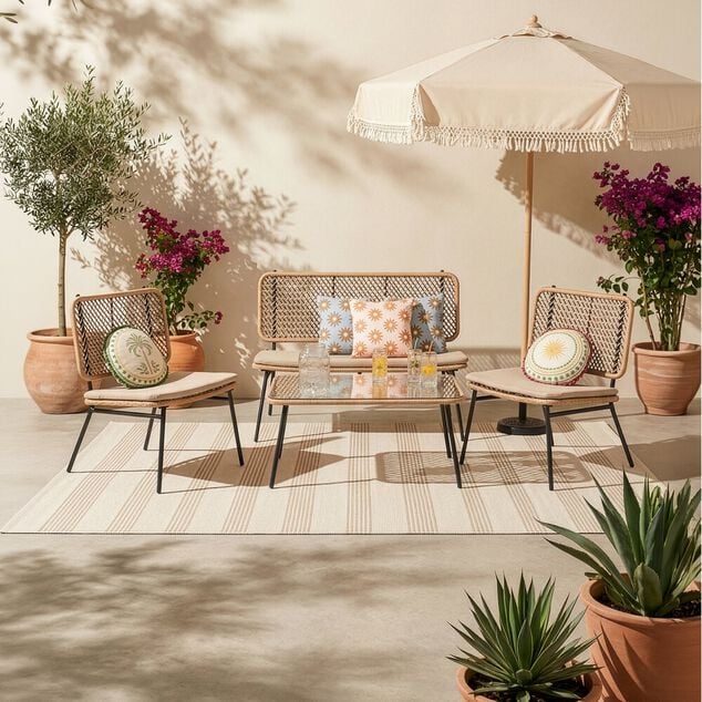 Salon de jardin 4 personnes Bali marron naturel - homidiscount