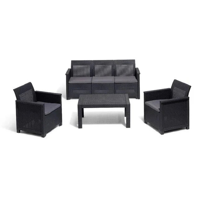 Salon de jardin Sydney résine tressée gris 5 personnes - homidiscount