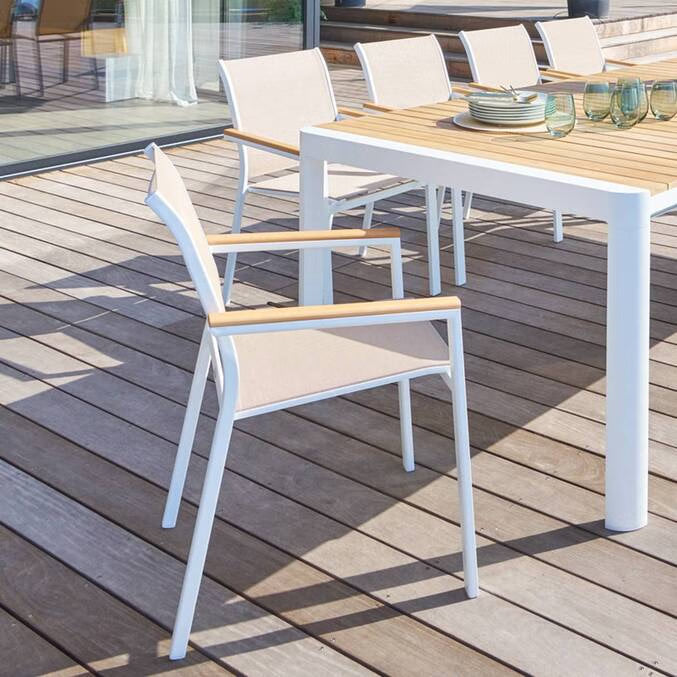 Fauteuil de jardin empilable ESSENTIA Lin, Blanc & Acacia