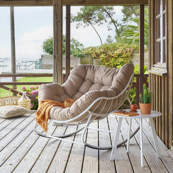 Fauteuil oeuf à bascule PAOPAO Beige & Blanc