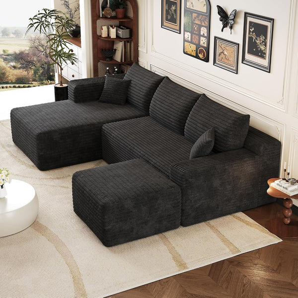 Canapé d'angle Convertible en U - Noir