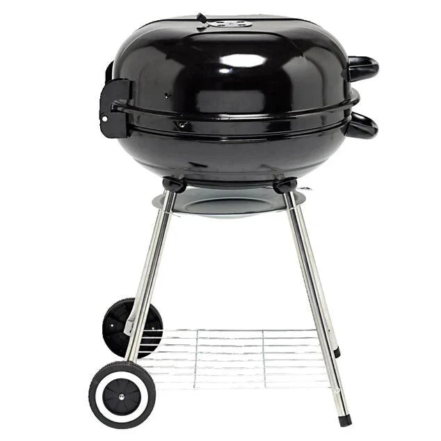 Barbecue charbon 2 roulettes rond Fisher avec couvercle acier noir 66,5x58x90cm - homidiscount