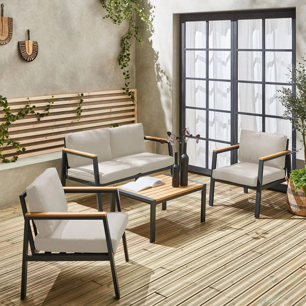 Casoria Salon de jardin aluminium et polywood 4 places Anthracite / Beige - homidiscount