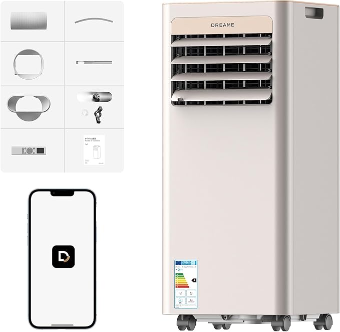 DREAME P-Wind10 9000 BTU Climatiseur portable 3-en-1 : Refroidissement, Déshumidification et Ventilateur, flux d’air 3D, contrôle via appli et télécommande, mode sommeil, installation facile [Classe énergétique A] - homidiscount