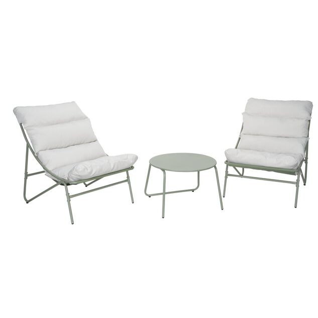 Ensemble salon de jardin 2 personnes Oslow métal vert sauge et coussins gris clair - homidiscount