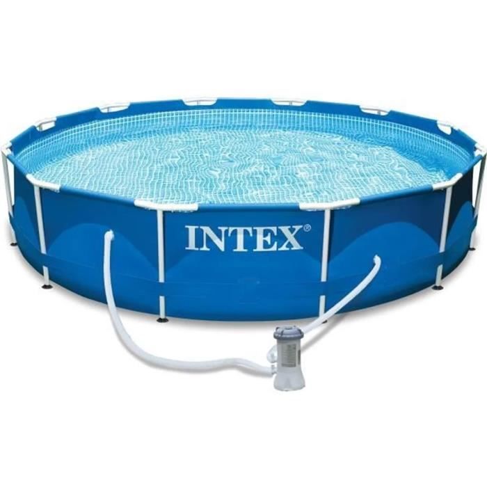 Kit Piscine hors sol tubulaire INTEX - Metal Frame - 366 x 76 cm - Ronde (Livrée avec pompe et cartouche) - homidiscount