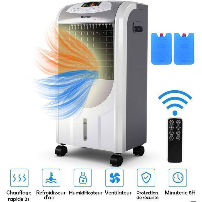 limatiseur Mobile 7L 75W Rafraîchisseur d'Air Ventilateur COSTWAY- Froid/Chaud-Télécommande-Minuterie 8H-3 Vitesses-Oscillation - homidiscount