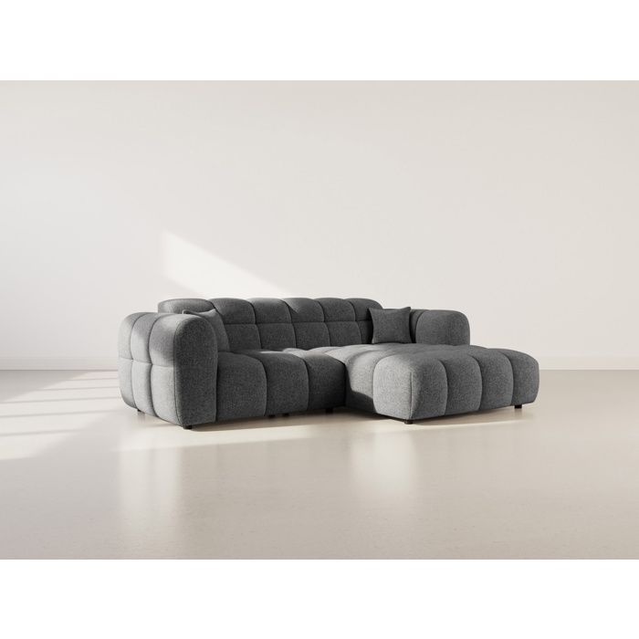 Mini Ray - Canapé d'angle 4 places en tissu texturé - Gris Anthracite