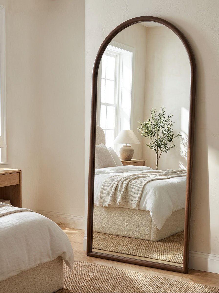 Miroir en pied avec arc en bois de sycomore - homidiscount