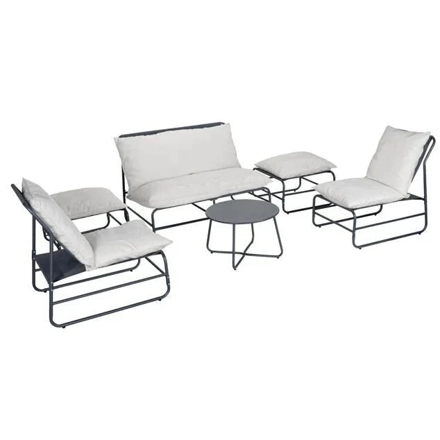 Salon de jardin Oslow 6 personnes acier et textilène gris foncé et blanc - homidiscount