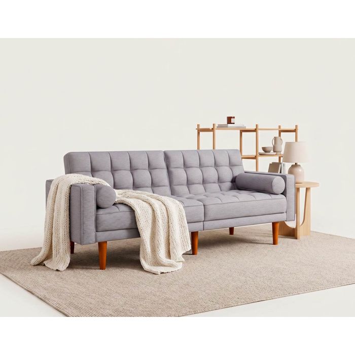 Suzanne - Banquette 2 places convertible clic-clac en tissu texturé - Gris clair
